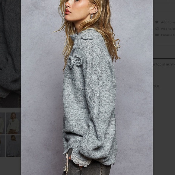 POL “ Kendra “ POL Handmade V-Neck Sweater with 3D Flowers and Lace Ruffle 78 - Picture 3 of 5